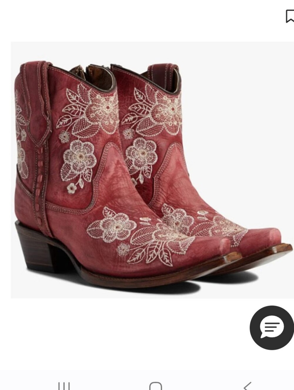 CIRCLE G RED FLOWERED EMBROIDERY DISTRESSED ANKLE WESTERN BOOTS SNIP TOE SZ 8.5
